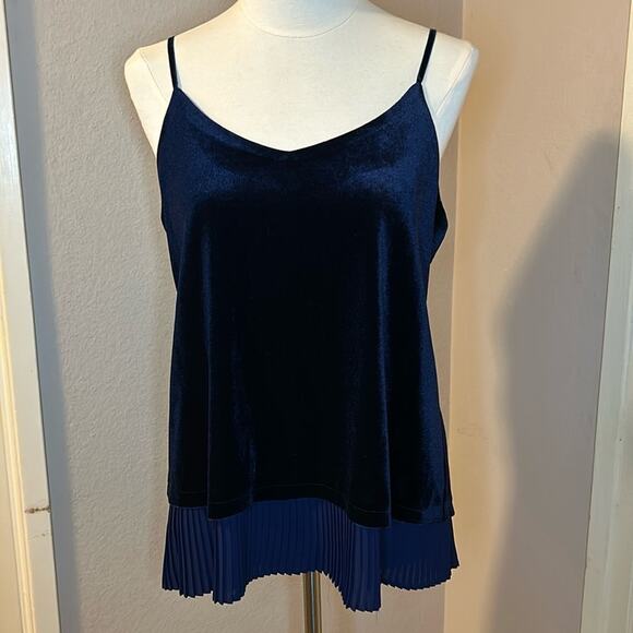 Rose +Olive Tops - Olive + Rose blue velvet, sleeveless, tank, dressy, medium size
